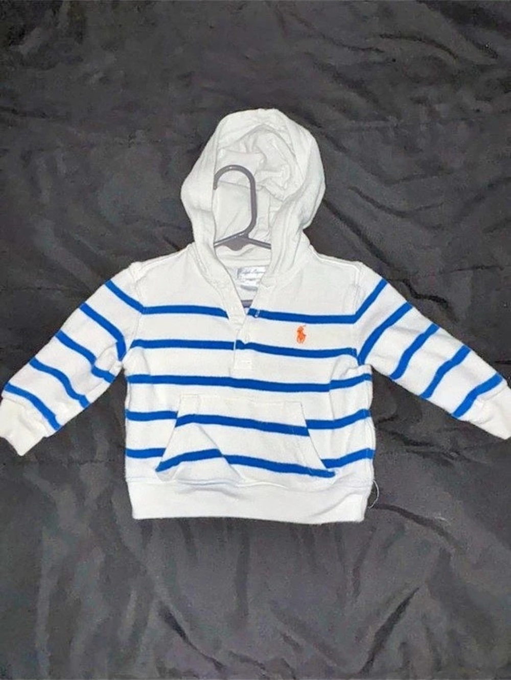Ralph Lauren Striped Cotton Terry Hoodie Boys Medium White & Blue